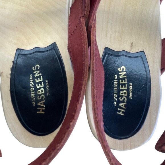 Hasbeens Swedish Women’s Burgundy Leather Wooden Platform Sandals Size US 10 - Picture 5 of 8